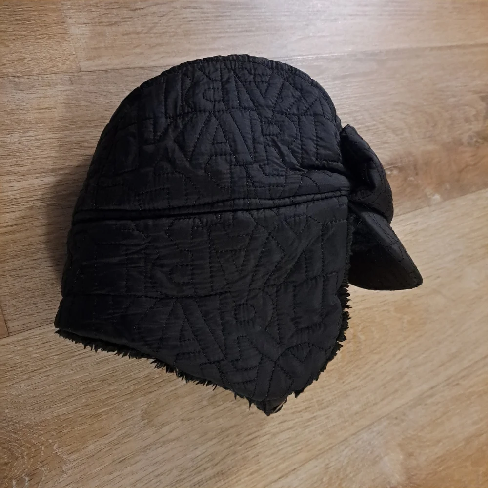 Karl Lagerfeld Kids Black Trapper Cap / Hat Ear Flaps Quilt Style